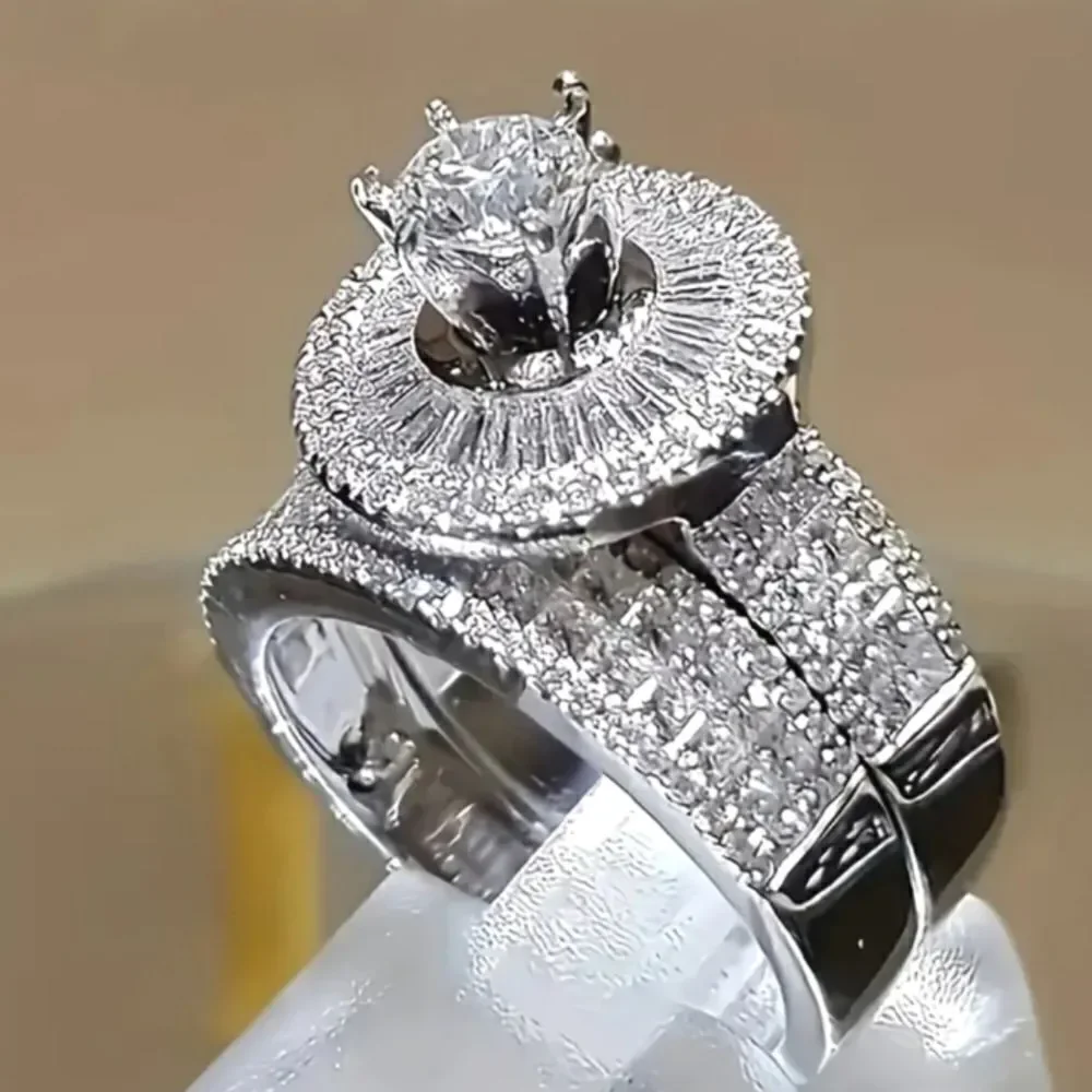 Luxury diamond Wedding ring set sz 10